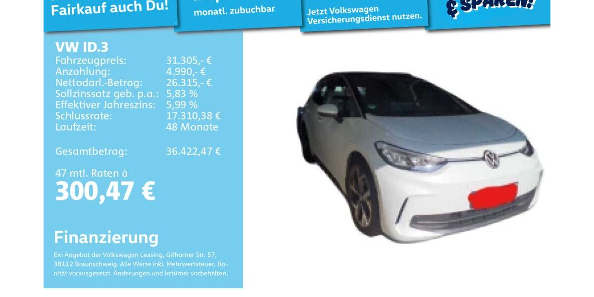 VW ID.3 3.300 km 30.992 &euro; Mannheim 68309
